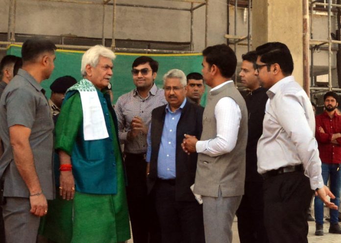 LG inspecting work at Pantha Chowk in Srinagar on Wednesday. LG inspecting work at Pantha Chowk in Srinagar on Wednesday.