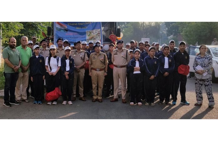 ADGP Jammu Anand Jain flagging off Bharat Darshan tour for students of Udhampur district in Jammu on Monday. ADGP Jammu Anand Jain flagging off Bharat Darshan tour for students of Udhampur district in Jammu on Monday.