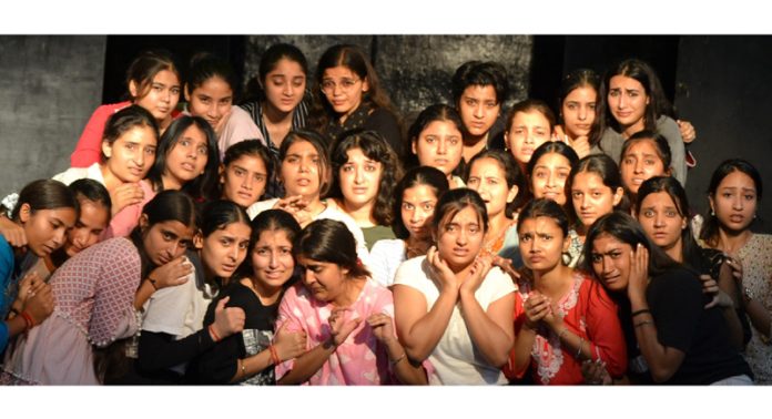Girl students during a workshop organised by Natrang in Jammu on Thursday.