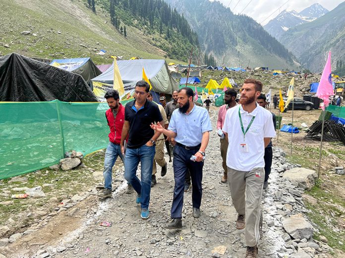 Secretary RDD, Dr Shahid Iqbal Choudhary, during inspection of a waste processing facility in Baltal on Sunday.
