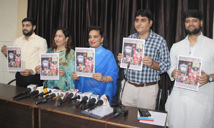 Dignitaries releasing the Bhajan of Mata Raignya at Jammu on Thursday. — Excelsior/Rakesh