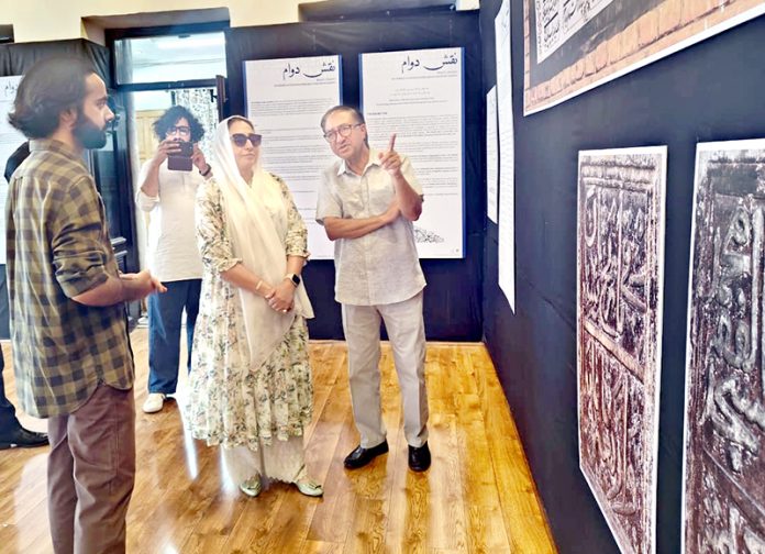 Waqf Board Chairperson, Dr Darakhshan Andrabi during visit to exhibition on Sufi heritage of Kashmir.