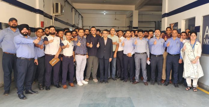 Representatives from Hyundai Motors during their visit to Jammu on Thursday.