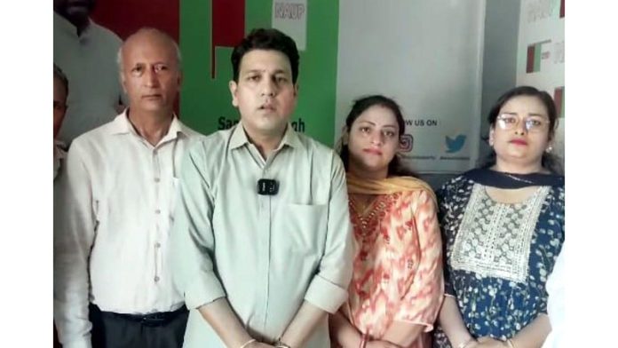 NAUP leaders posing for a group photograph during Foundation Day celebrations of the party in Jammu on Thursday.