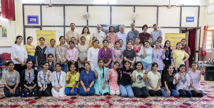Students posing for a group photograph during Summer Internship Programme in Jammu on Thursday.