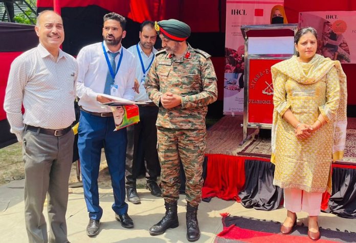 Officials of Reacha Foundations along with officers of Indian Army during a function in Srinagar on Friday.