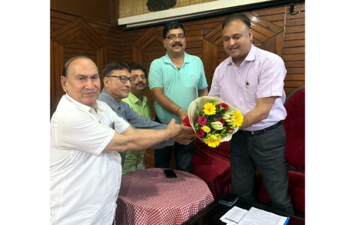 A delegation meets SSP CID, Arun Gupta in Jammu on Saturday.