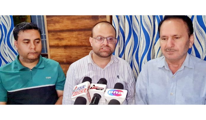 Members of YSCC Doda addressing a press conference at Doda.