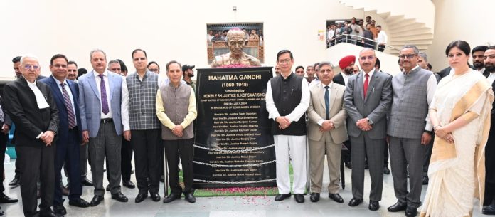 Chief Justice unveils Mahatma Gandhi bust inside High Court Complex-16