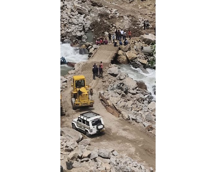 The restored Singhrah Bridge in Kishtwar ensures supply of essentials by light vehicles. -Excelsior/Tilak Raj