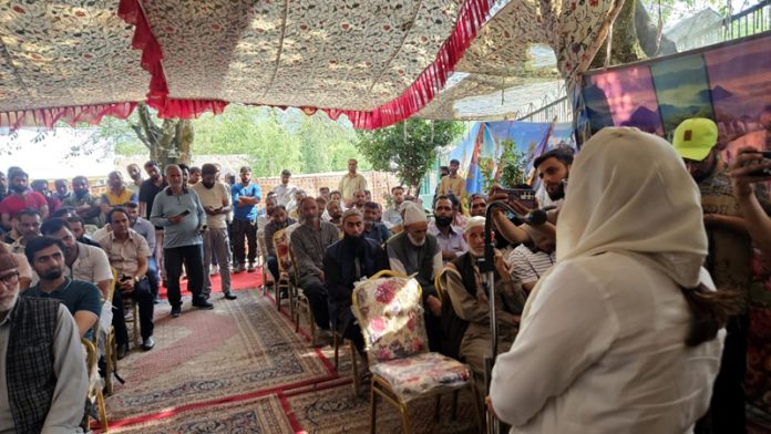 Waqf Board Chairperson Dr Darakhshan Andrabi addressing gathering in Ganderbal. Waqf Board Chairperson Dr Darakhshan Andrabi addressing gathering in Ganderbal.