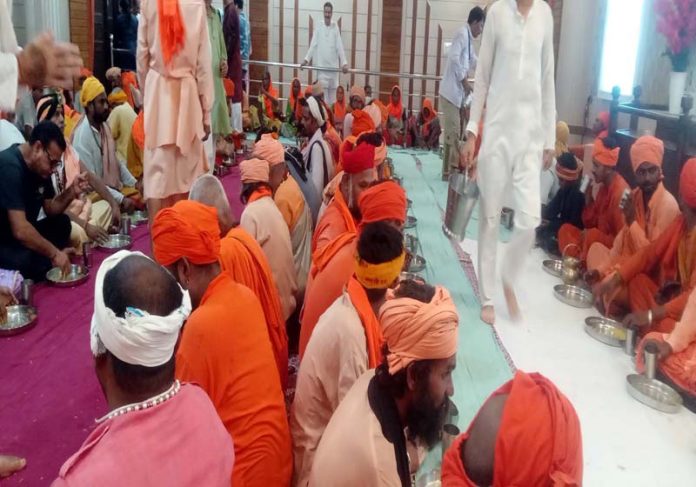 Sadhus at Bhagawaan Gopinath Ji Ashram Bohri on Thursday. -Excelsior/Rakesh