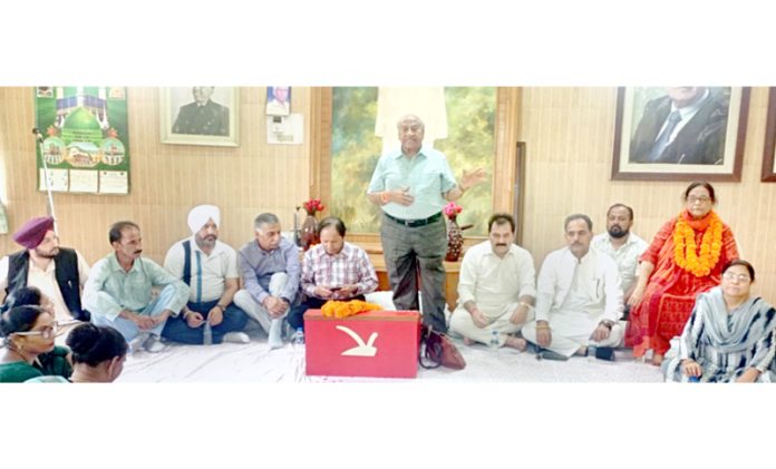 Senior NC leaders during meeting in Jammu on Thursday. Senior NC leaders during meeting in Jammu on Thursday.