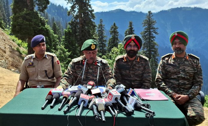 Senior Army and Police officials during a press conference in Keran area of Kupwara district. -Excelsior/Aabid Nabi