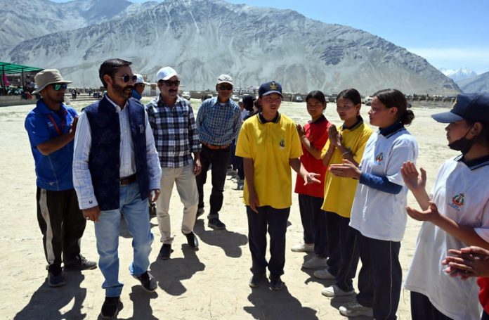 Chief guest being introduced with players at Kargil during inter-school tournament.