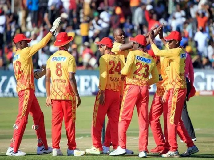 Zimbabwe players celebrating victory during 1st T20I against India at Harare.