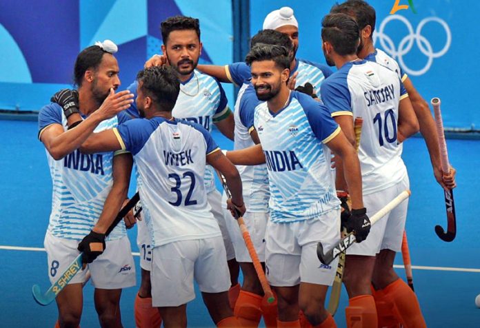 Hockey India team celebrating after defeating New Zealand by 3-2 in Paris Olympics. Hockey India team celebrating after defeating New Zealand by 3-2 in Paris Olympics.