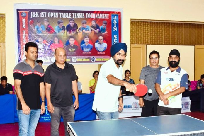 DSO, Baljinder Pal Singh displaying his skills during an inaugural TT tourney at Jammu. DSO, Baljinder Pal Singh displaying his skills during an inaugural TT tourney at Jammu.