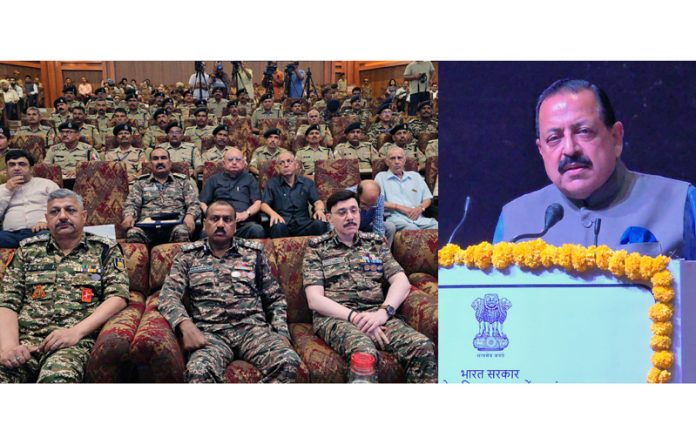 Union Minister, Dr. Jitendra Singh speaking during 54th Pre-Retirement Counselling (PRC) Workshop at Convention Centre, Jammu on Friday. — Excelsior/Rakesh Union Minister, Dr. Jitendra Singh speaking during 54th Pre-Retirement Counselling (PRC) Workshop at Convention Centre, Jammu on Friday. — Excelsior/Rakesh