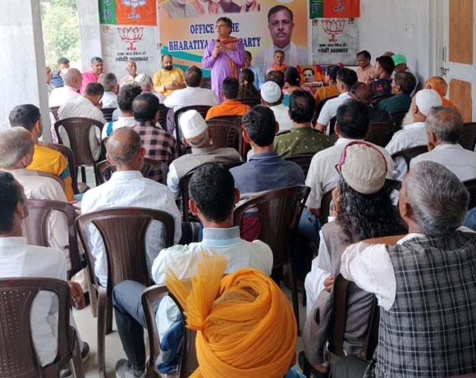 Ravinder Raina, President, BJP Jammu & Kashmir addressing the party workers in Kathua on Wednesday. Ravinder Raina, President, BJP Jammu & Kashmir addressing the party workers in Kathua on Wednesday.