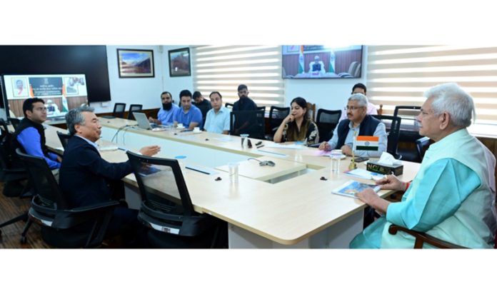 LG Manoj Sinha chairing a meeting on Wednesday.