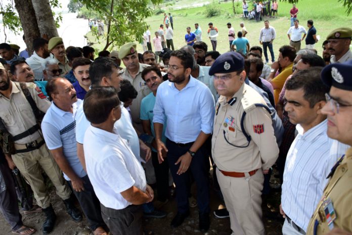 DC Sachin Kumar Vaishya during visit to Bakore village on Tuesday.