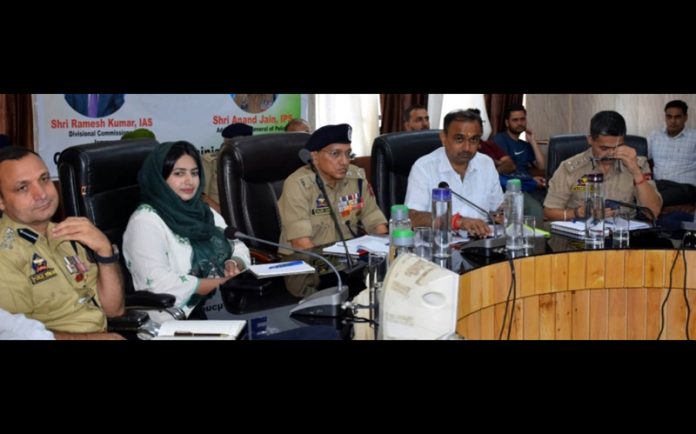 Div Com Ramesh Kumar alongwith ADGP Jammu Zone, Anand Jain chairing a meeting in Poonch.