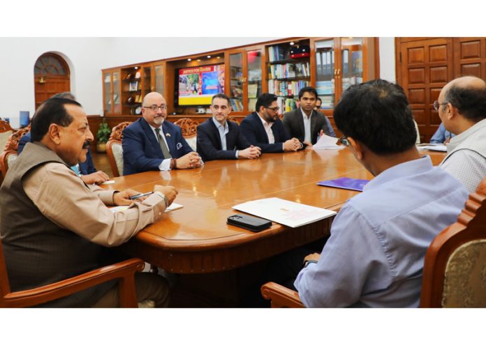 US-India Business Council (USIBC) delegation led by Edward Knight, Executive Vice Chairman, calling on Union Minister Dr Jitendra Singh at North Block, New Delhi on Wednesday.