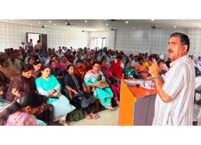 MP Jugal Kishore addressing party workers at Samba on Wednesday. MP Jugal Kishore addressing party workers at Samba on Wednesday.