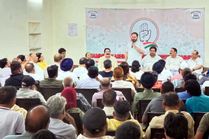 JKPCC chief Vikar Rasool Wani addressing party meeting in Jammu on Thursday. JKPCC chief Vikar Rasool Wani addressing party meeting in Jammu on Thursday.