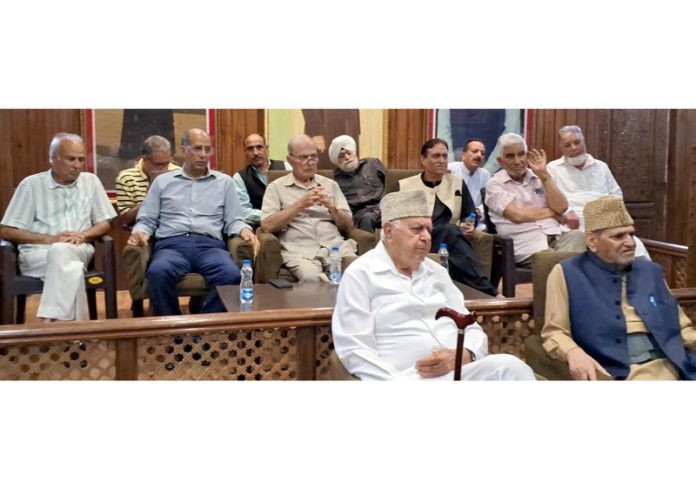 NC president Dr Farooq Abdullah chairing convention of Trade Union Wing on Wednesday. NC president Dr Farooq Abdullah chairing convention of Trade Union Wing on Wednesday.