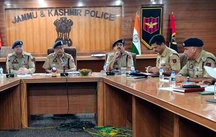 DIG JSK Range, Dr Sunil Gupta, chairing a meeting in Jammu on Sunday.