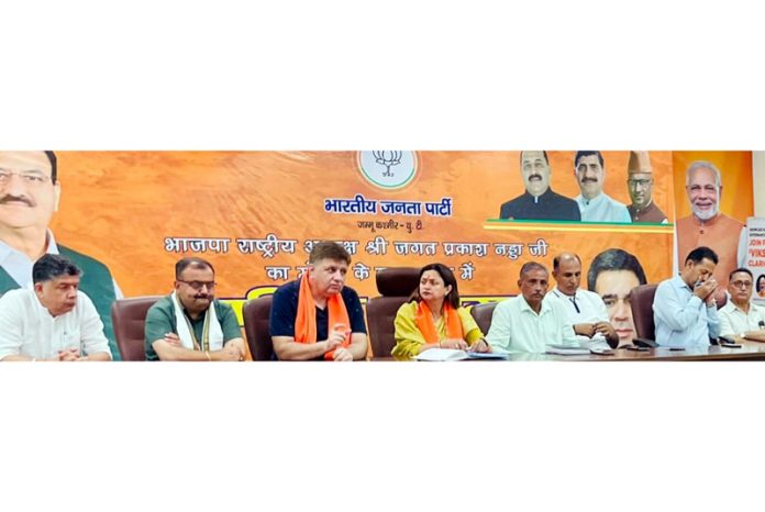 Sunil Sethi chairing a meeting of BJP party workers in Jammu on Wednesday.