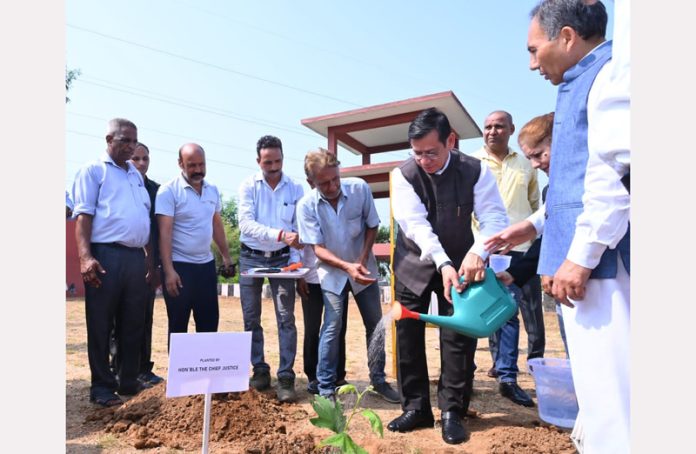Chief Justice, N Kotiswar Singh during plantation drive at Jammu wing of High Court. Chief Justice, N Kotiswar Singh during plantation drive at Jammu wing of High Court.