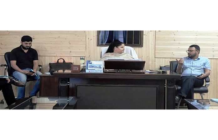 Kishtwar DDC Chairperson Pooja Thakur chairing a meeting on Tuesday. Kishtwar DDC Chairperson Pooja Thakur chairing a meeting on Tuesday.