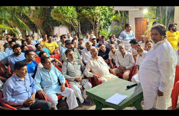 JKPCC working president, Raman Bhalla addressing public at Bhour Pind in Jammu South.