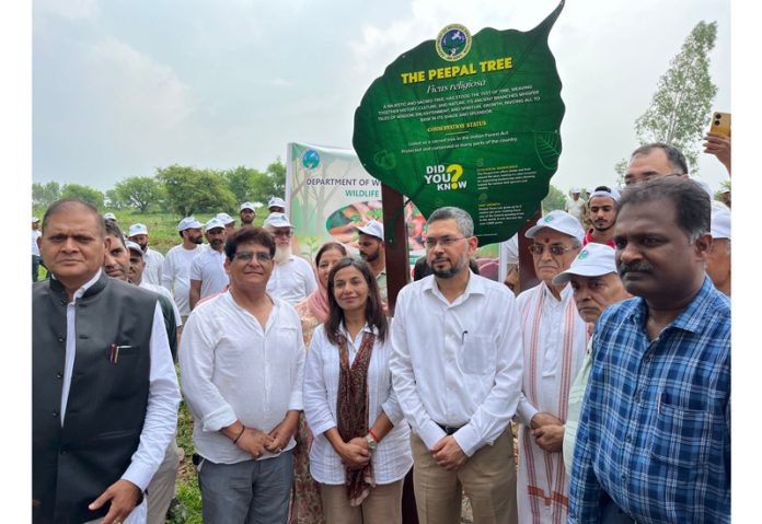 Dignitaries during the launch of 'Peepal Van' project at Lakkad Mandi in Janipur, Jammu on Saturday. Dignitaries during the launch of 'Peepal Van' project at Lakkad Mandi in Janipur, Jammu on Saturday.