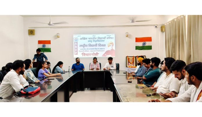 ABVP office bearers and activists attending seminar in connection with Foundation Day.
