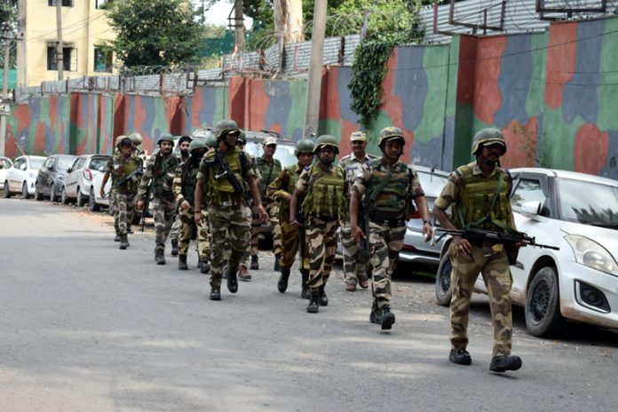 Security forces taking out Area Domination Route March in Rajouri on Tuesday. Security forces taking out Area Domination Route March in Rajouri on Tuesday.