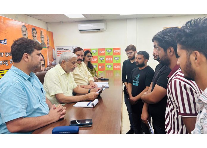 BJP leaders listening public grievances at party office Jammu on Thursday.