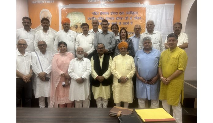 Ex-Dy Chief Minister, Prof Nirmal Singh posing along with others during a function in Jammu on Tuesday. Ex-Dy Chief Minister, Prof Nirmal Singh posing along with others during a function in Jammu on Tuesday.