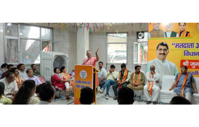 BJP leaders during a Matdatta Samman Sammelan at Jammu on Thursday.