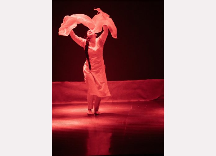 An artist performing in Dogri play 'ODNU' at Jammu on Monday.