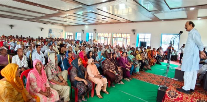 BJP vice president and former Minister, S S Salathia addressing the Kissan Morcha Samelan at Naran Ghagwal on Wednesday. BJP vice president and former Minister, S S Salathia addressing the Kissan Morcha Samelan at Naran Ghagwal on Wednesday.