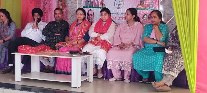 BJP leaders during a meeting at R.S Pura on Sunday.