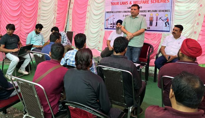 ALC Rajouri Pradyot Gupta addressing the truck operators. ALC Rajouri Pradyot Gupta addressing the truck operators.