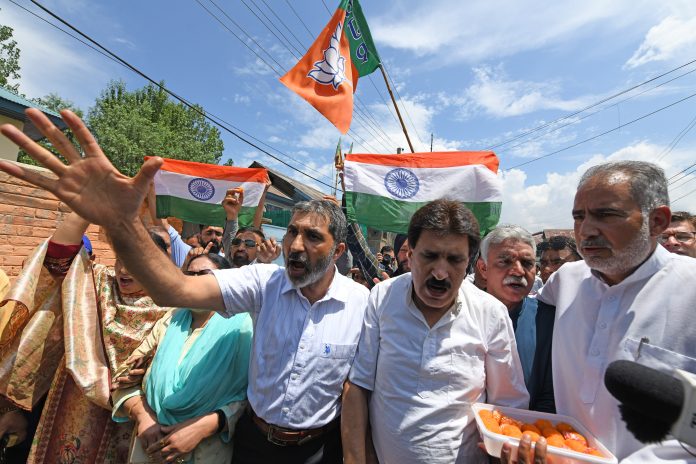 BJP Celebrates Abrogation Of Article 370 In Srinagar BJP Celebrates Abrogation Of Article 370 In Srinagar