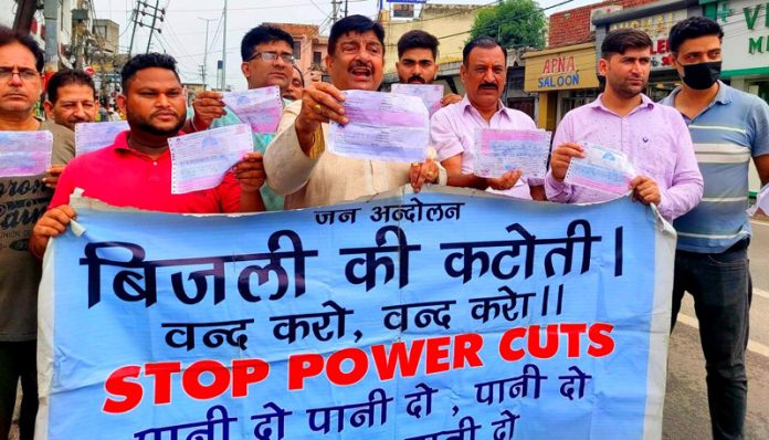 MSJK activists raise slogans during a protest at Jammu on Sunday.