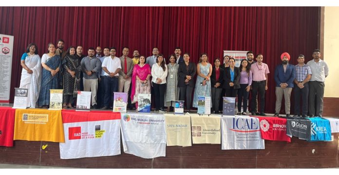 Representatives of different Universities posing during an Indo-Global University Fair at Jammu on Tuesday. Representatives of different Universities posing during an Indo-Global University Fair at Jammu on Tuesday.