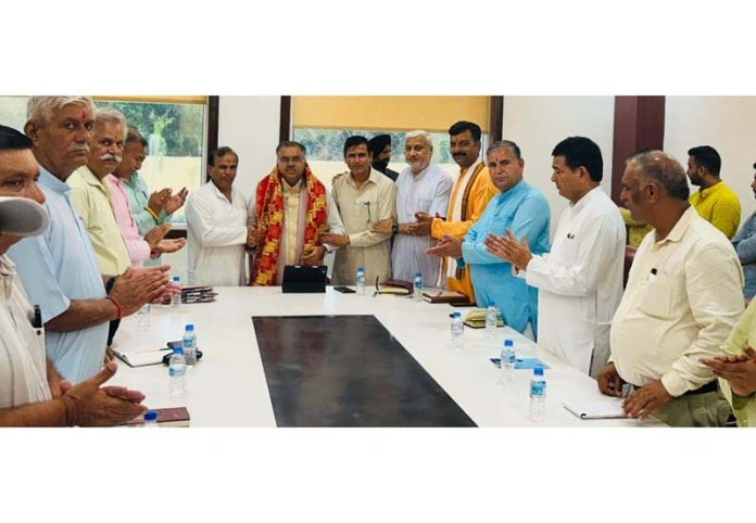 BJP leaders during a party meeting at Akhnoor on Sunday. BJP leaders during a party meeting at Akhnoor on Sunday.